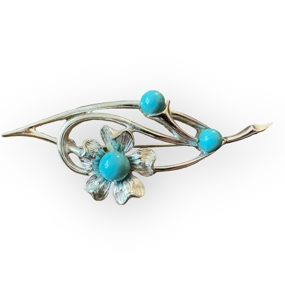 Vintage 60’s Sarah Coventry Floral Turquoise Brooch
